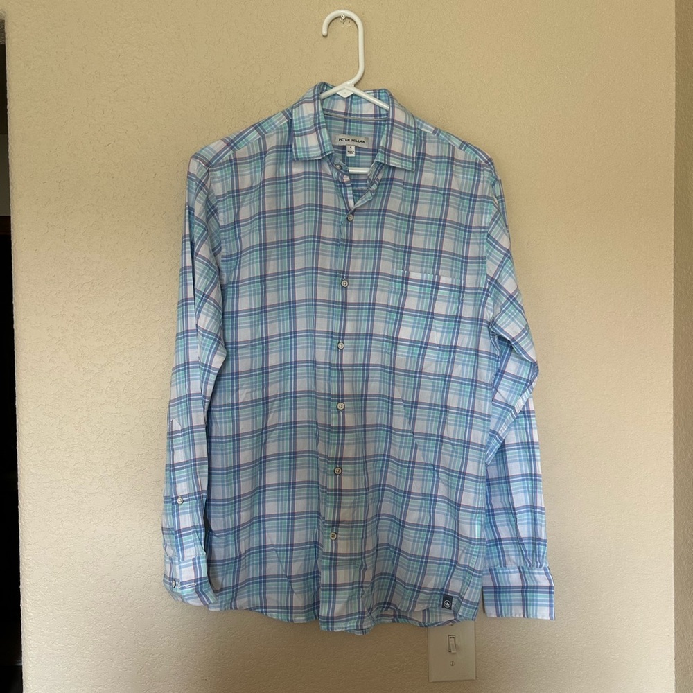 Peter Millar 100% Cotton Plaid Button Down Long Sleeve Shirt